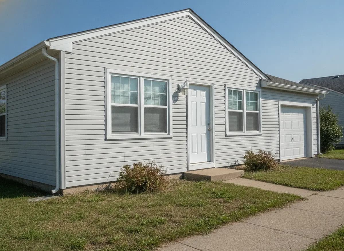 Single-story ranch home with a newly installed white entry door